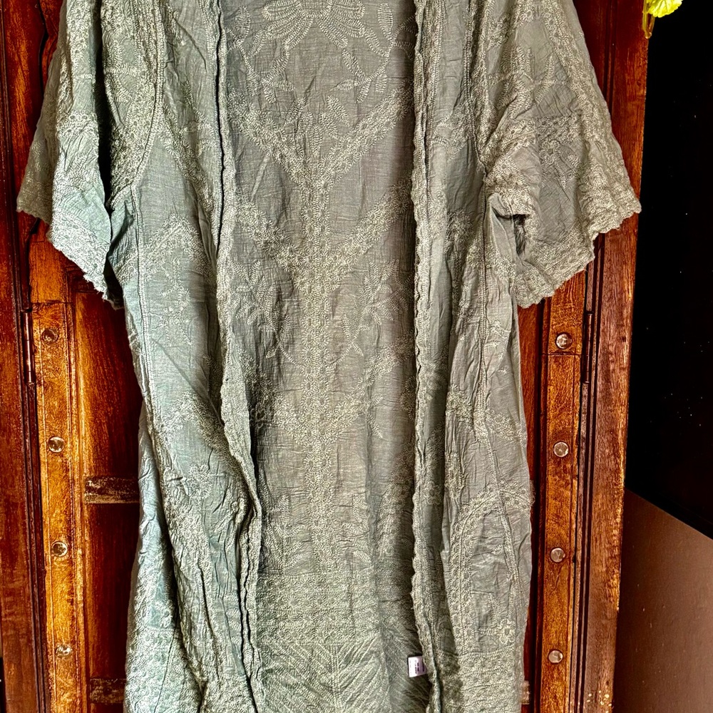 Cover up 100% cotton embroidery designed sage green Woven Heart short sleeve